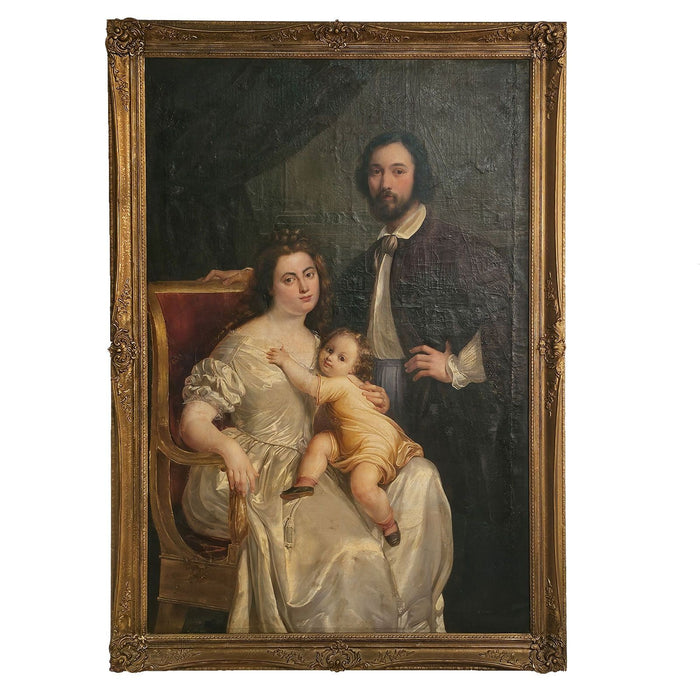 Large Portrait Painting of the Artist's Family, Signed Tojetti, U.S.A., 19th century
