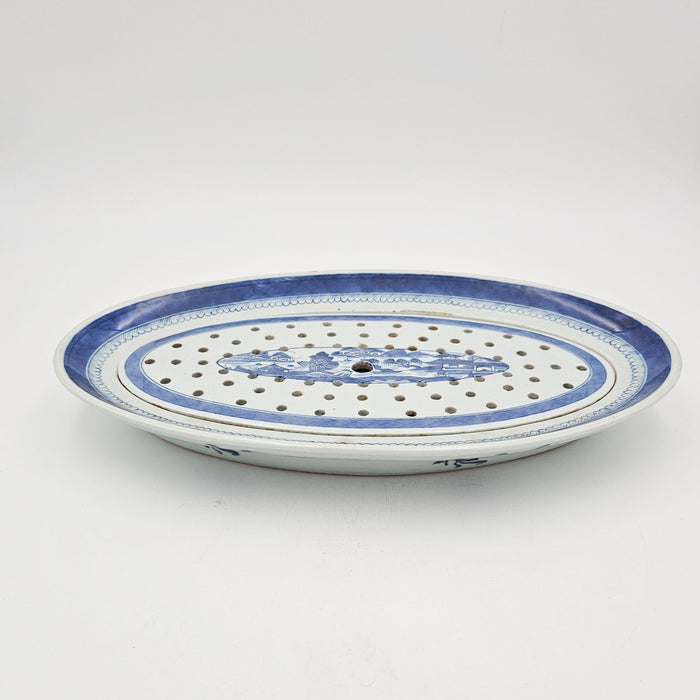 Blue & White Chinese Export Oval Tray & Strainer, circa 1900