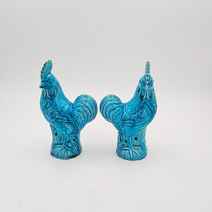 Pair of 19th Century Chinese Turquoise Roosters