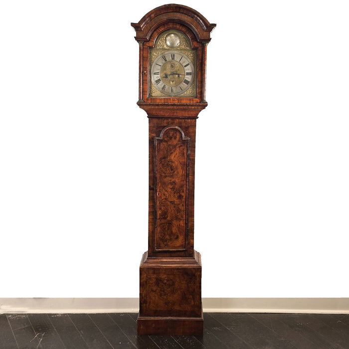 Queen Anne Burl Walnut Long Case Clock by Thomas Perkins