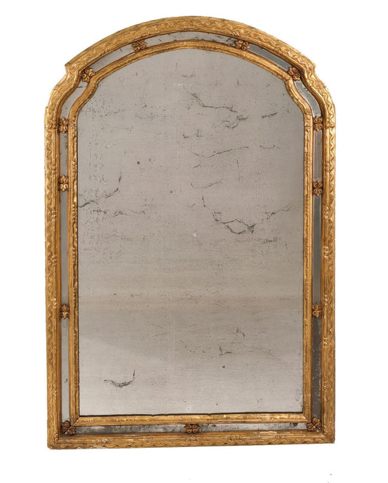 Italian Arched Paneled Giltwood Mirror, circa 1820
