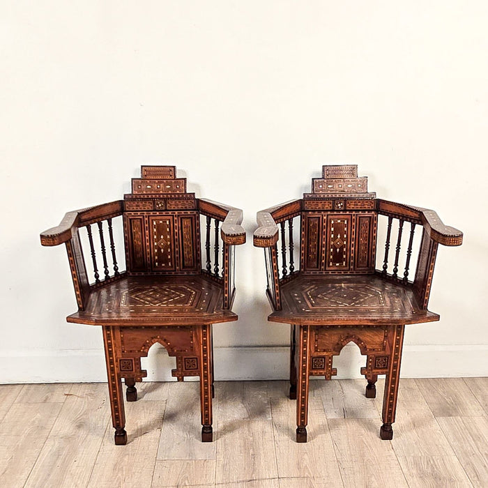 Pair of Syrian Shell Inlaid Hall Chairs, circa 1960