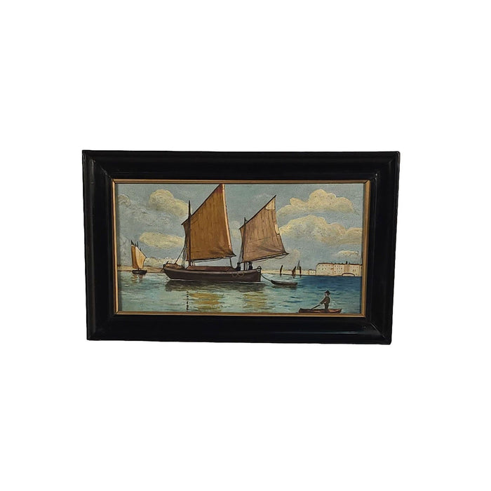 Watercolor of Boats in Harbor, Italy circa 1900