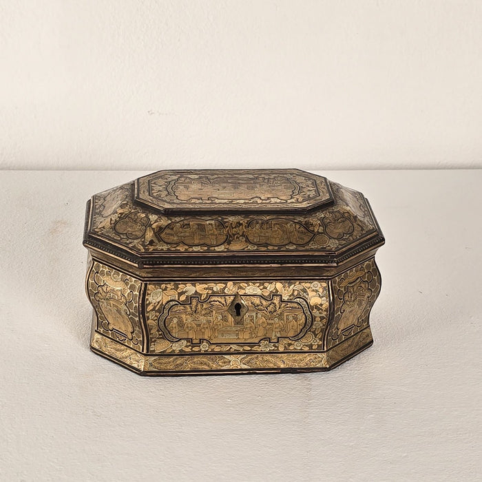 19th Century Chinese Lacquered & Gilt Tea Caddy