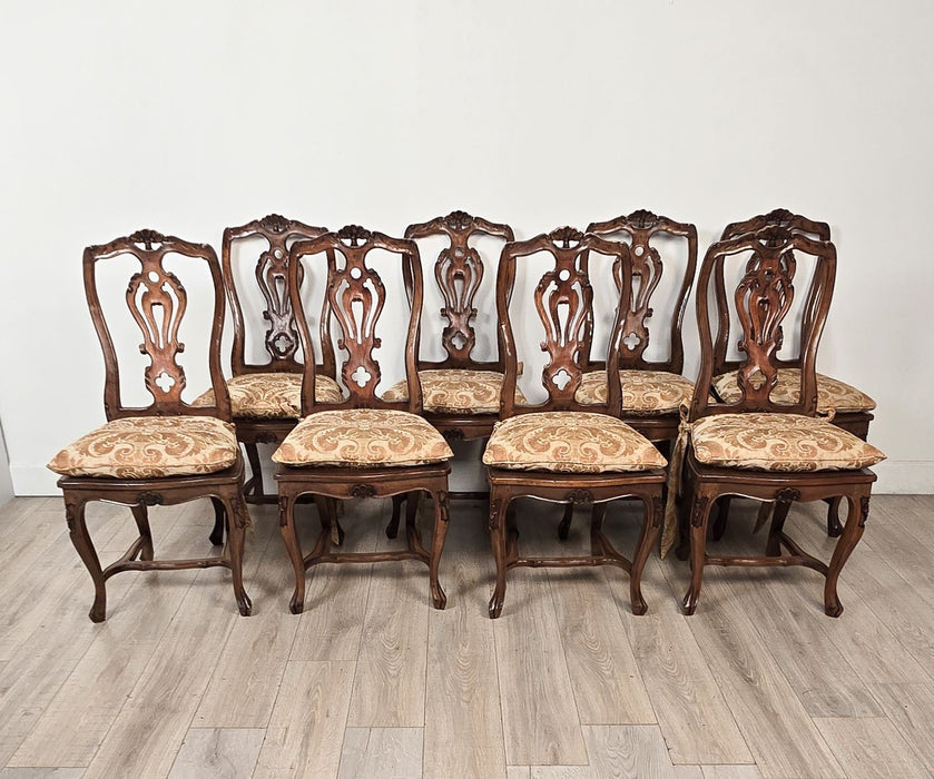 Set of Eight Italian Fruitwood Provincial Dining Chairs, circa 1920