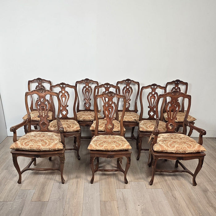 Set of Ten Italian Fruitwood Provincial Dining Chairs, circa 1920