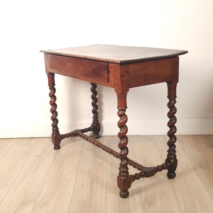 English Oak Barley Twist Tavern Table with Drawer, 18th century