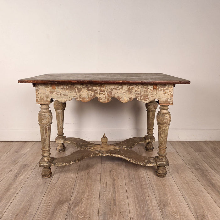 Partially Painted Kitchen Table with Reversible Top, Sweden, 19th century