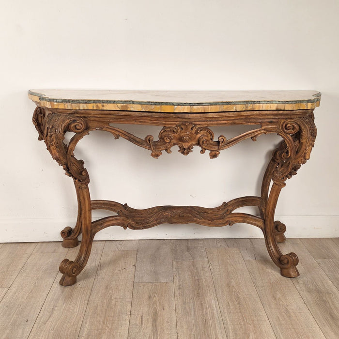 18th Century Italian Walnut Rococo Console with Marble Top