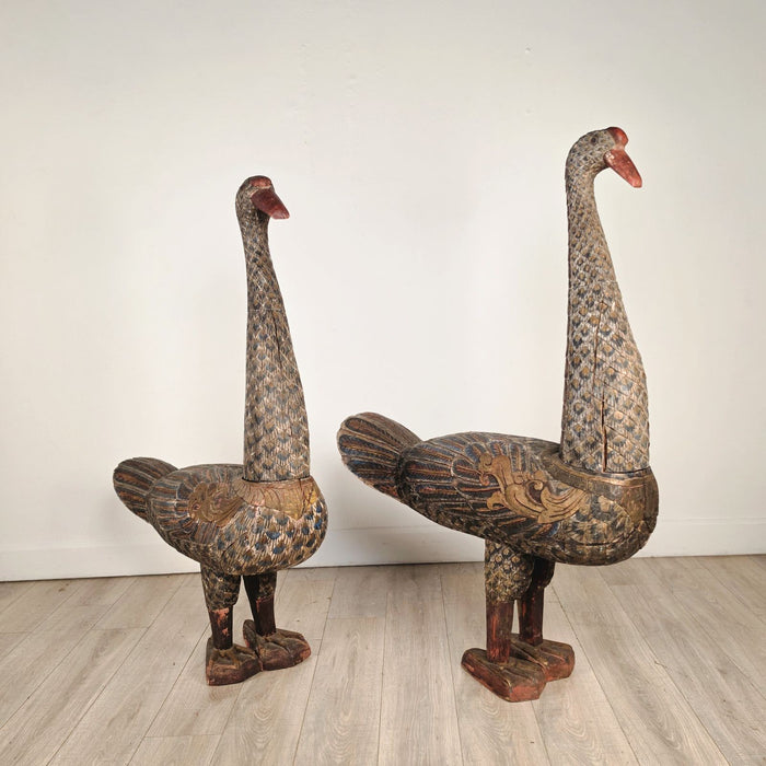 Pair of Thai Carved and Painted Wooden Geese, circa 1900