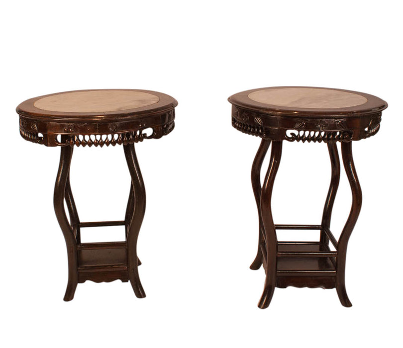 Pair of Hong Mu and Marble Round Tables China circa 1890