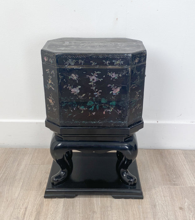Nagasaki Shell Inlaid Lacquer Box on Later Stand, Japan