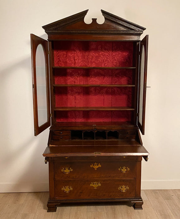 English Victorian Mahogany Secretary Desk with Bookcase, circa 1860