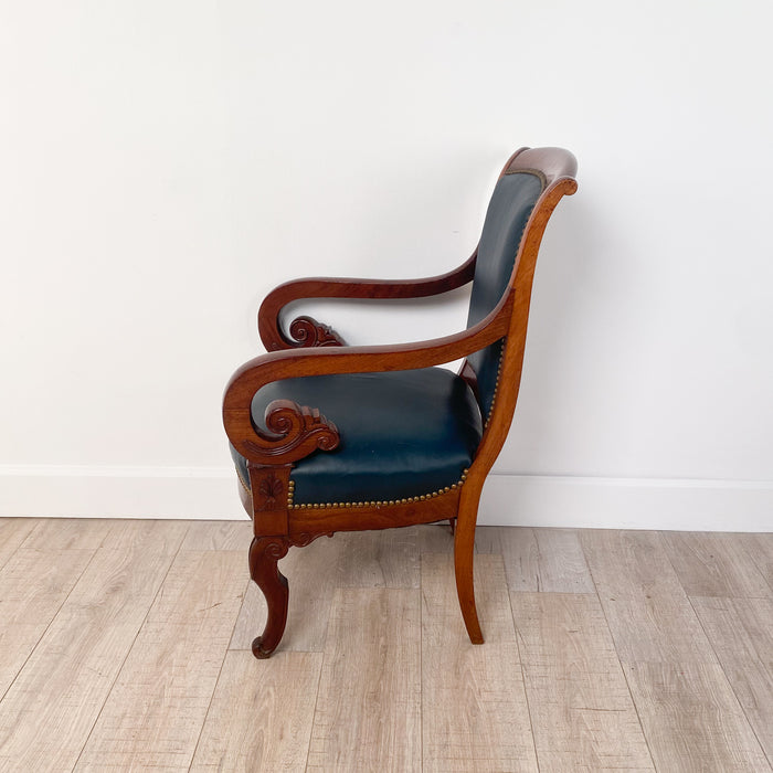 Pair of French Empire Armchairs, circa 1860. Three pairs available