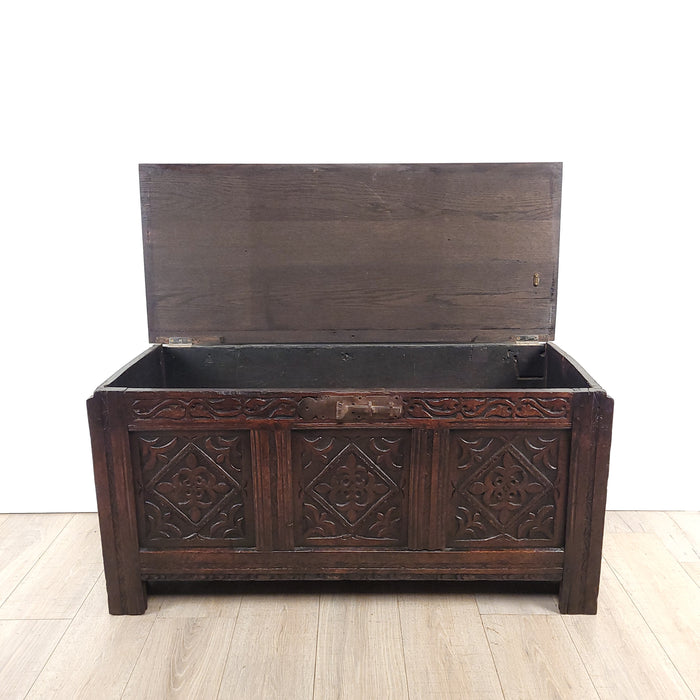 English Jacobean Oak Coffer with Later Lid
