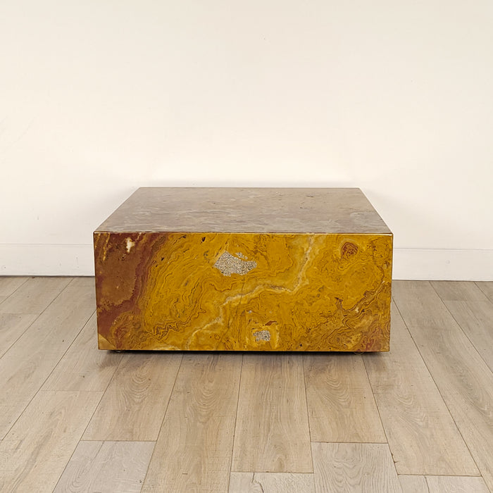 1970s Yellow/Red Jasper Square Coffee Table, U.S.A.