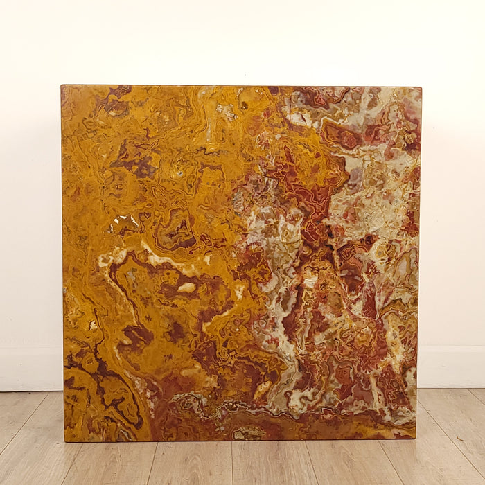 1970s Yellow/Red Jasper Square Coffee Table, U.S.A.