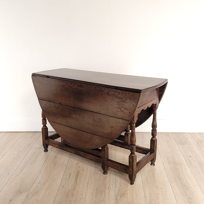 Rustic English Oak Dropleaf Table, 19th century or earlier. As Is