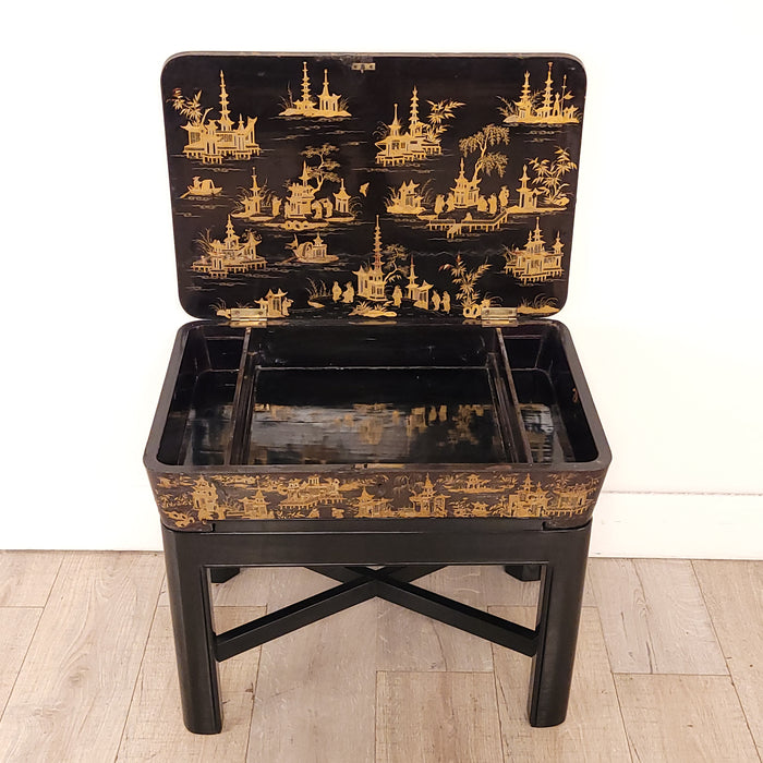 Chinese Export Work Box on Later Custom Stand, 19th century