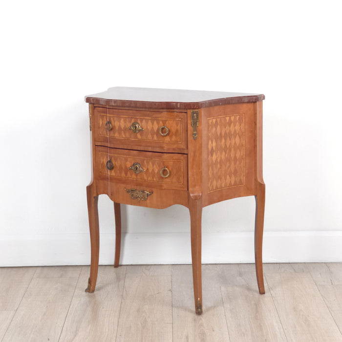 Belle Époque Parquetry Two-Drawer Chest/Commode with Red Marble, France circa 1890