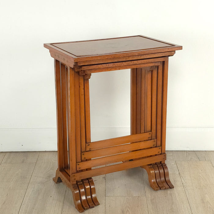 Four Satinwood Fancy Painted Nesting Tables, England, 19th century