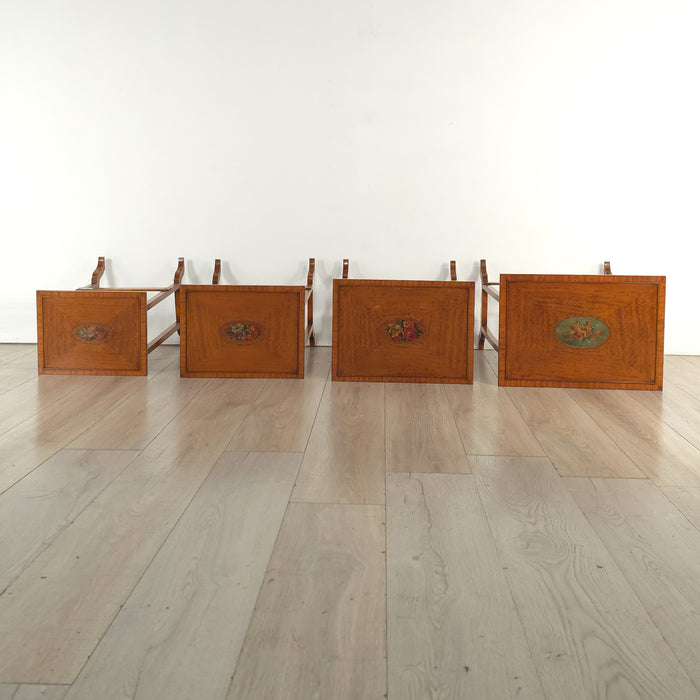 Four Satinwood Fancy Painted Nesting Tables, England, 19th century
