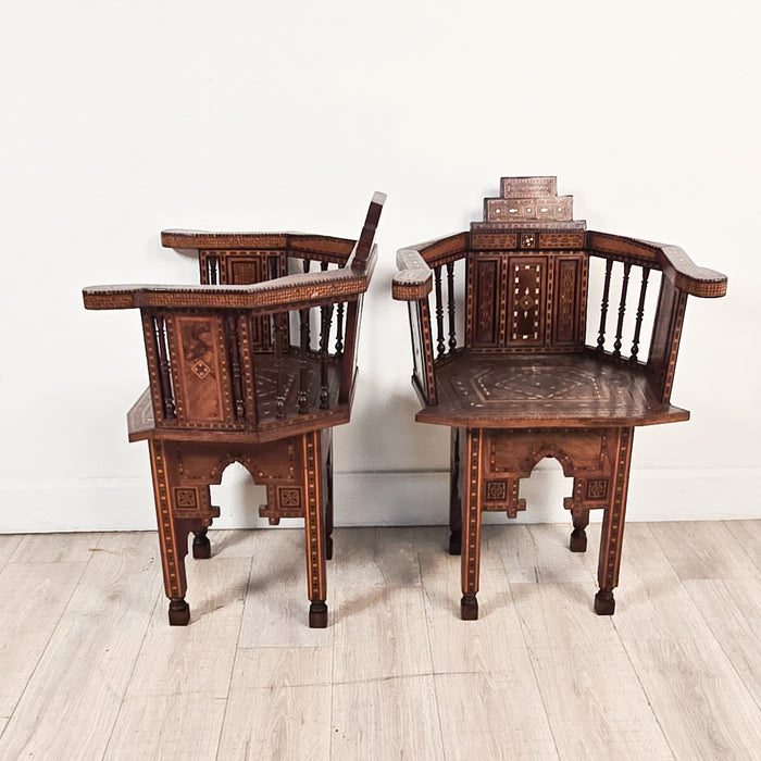Pair of Syrian Shell Inlaid Hall Chairs, circa 1960