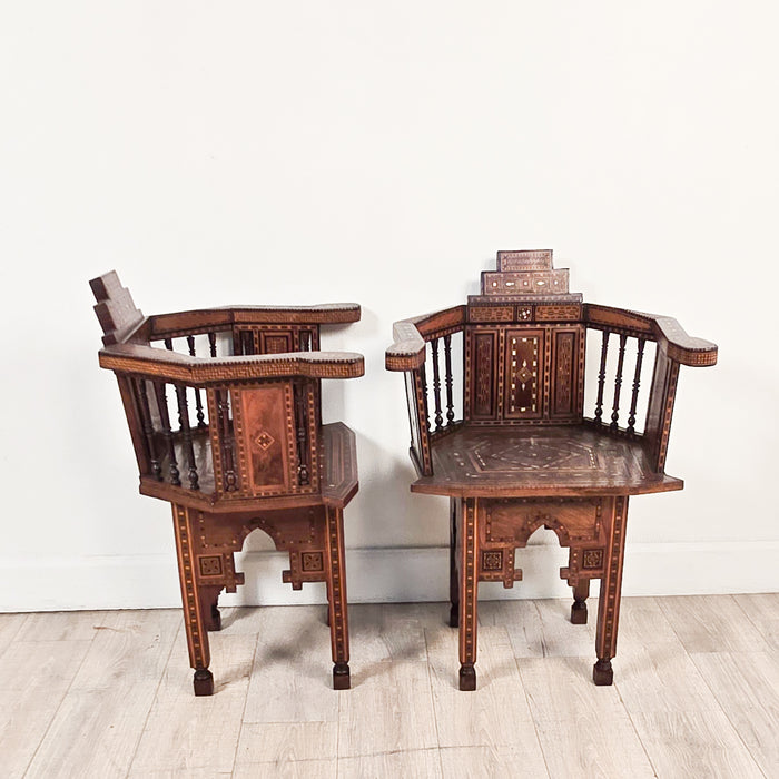 Pair of Syrian Shell Inlaid Hall Chairs, circa 1960