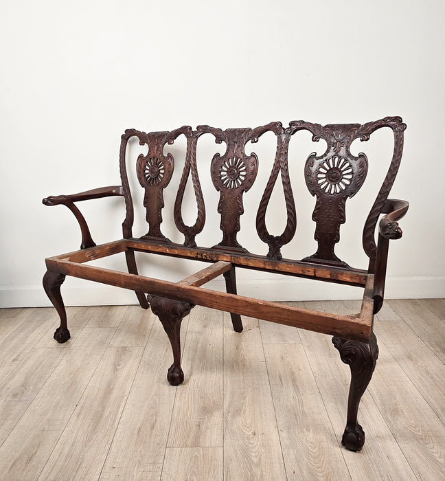 19th Century English or Irish Mahogany Chippendale Settee