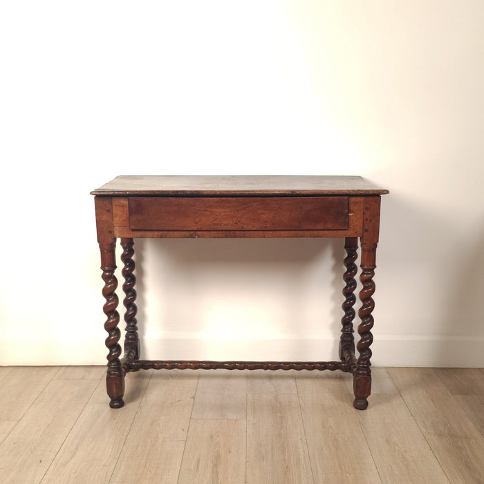 English Oak Barley Twist Tavern Table with Drawer, 18th century
