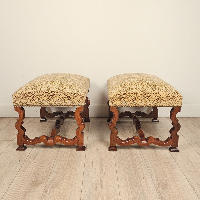 Pair of Louis XIV Style Walnut Benches, Custom Made circa 1970