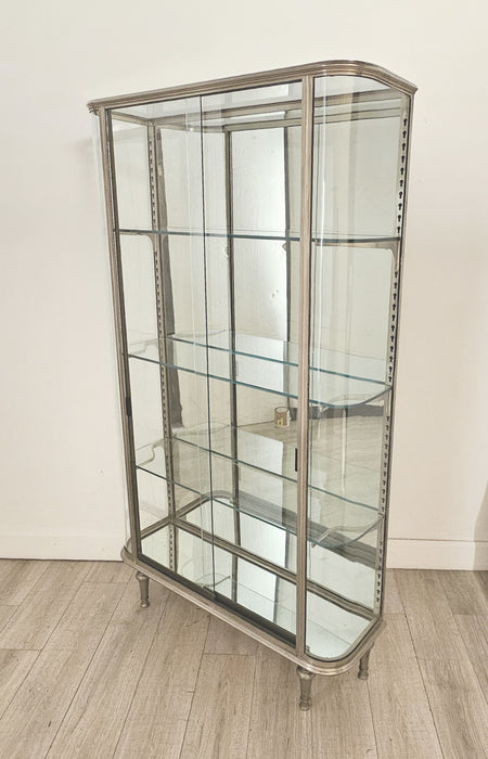 Brushed Steel Mirrored French Display Case / Vitrine, circa 1920