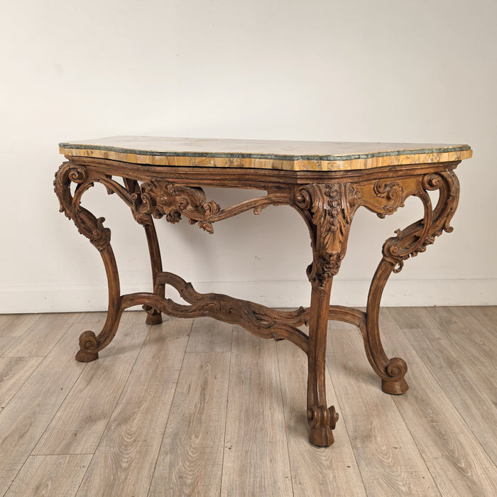18th Century Italian Walnut Rococo Console with Marble Top