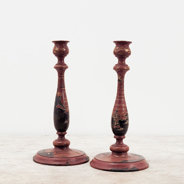 Pair of Chinoiserie Candlesticks, England circa 1880