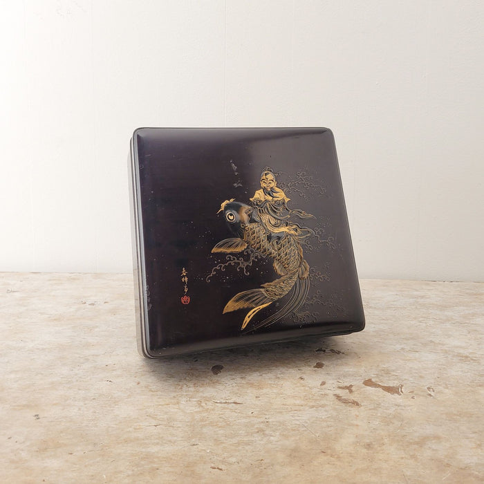 Japanese Signed Lacquered Box with Carp and Deity, circa 1880 Was $995
