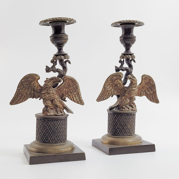 Empire Eagle Pair of Brass Candlesticks, circa 1820