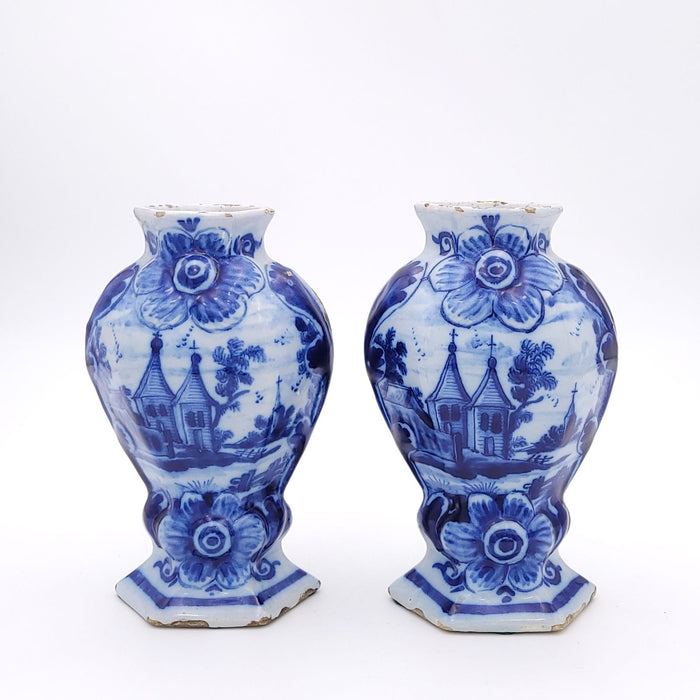 18th Century Delft Pair of Urns, circa 1780