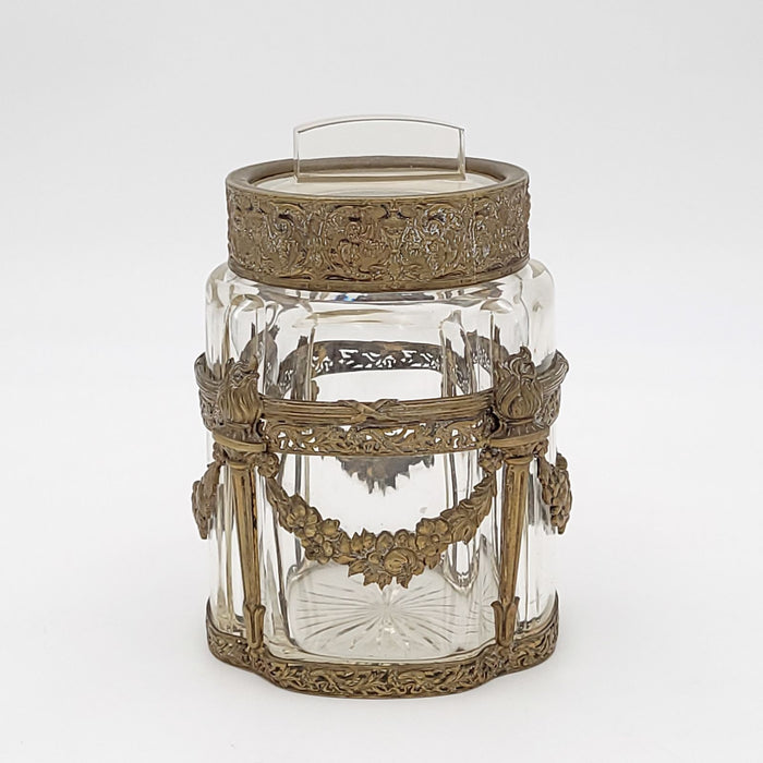 French Belle Epoque Gilt Metal and Crystal Container with Lid, circa 1900