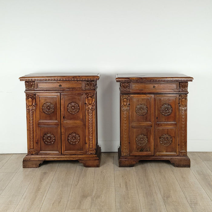 Pair of Similar Italian Walnut Bedside Cabinets, 17th or 18th Century