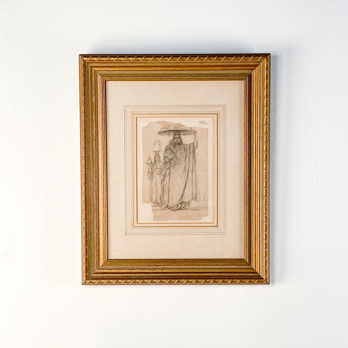 Orientalist Drawing, "North African Peasant Woman with Child", by Gustave Achille Guillaumet