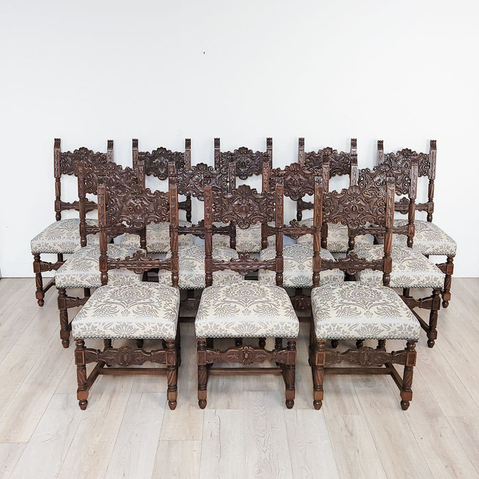 Set of Twelve Renaissance Revival Walnut Carved Side Chairs, circa 1900