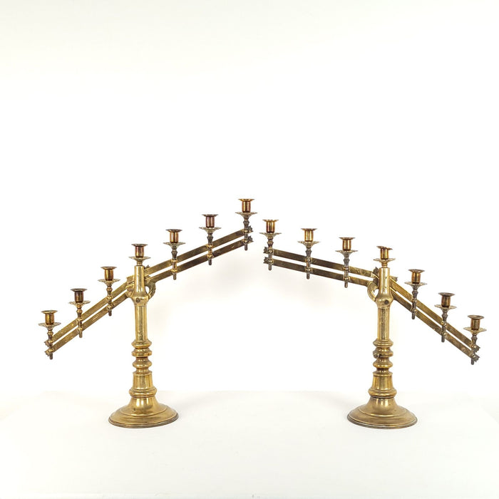 Pair of Brass Gothic Style Candelabras, circa 1900
