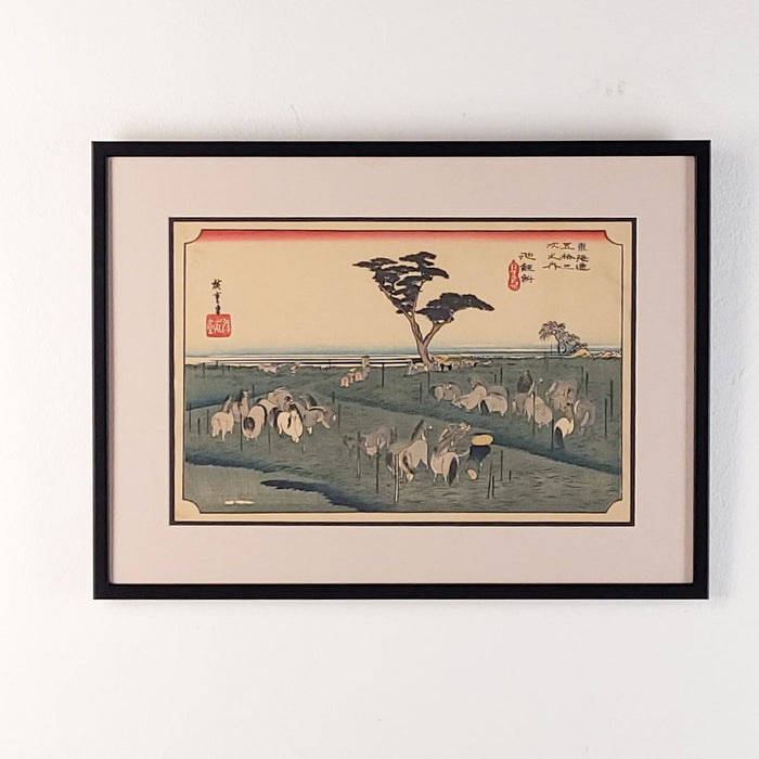 Hiroshige Woodblock Print, View of Chiryu with Horses, Probably Vintage