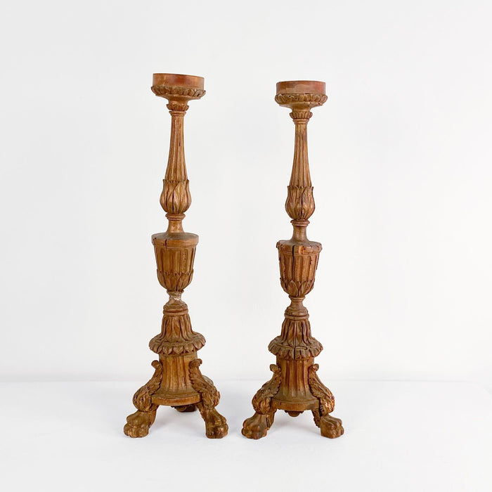 Pair of Italian Candlesticks, Carved Wood with Gilding, circa 1880