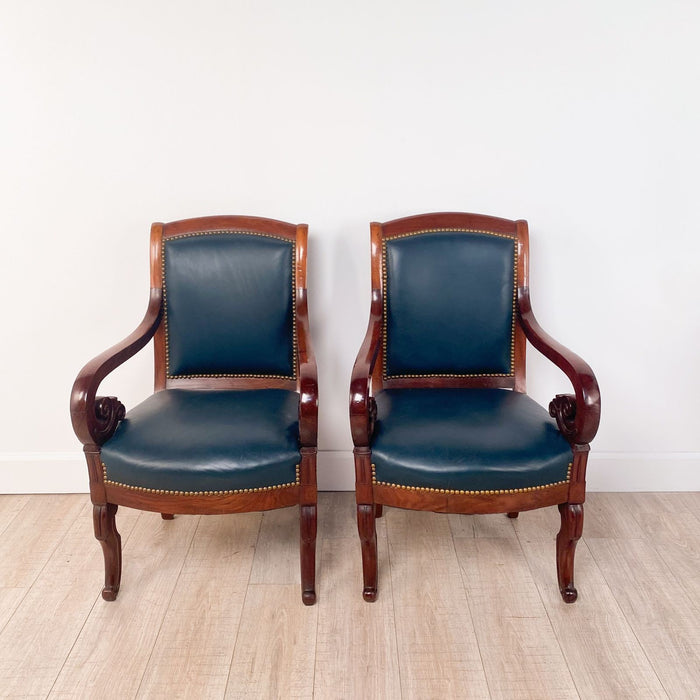 Pair of French Empire Armchairs, circa 1860. Three pairs available