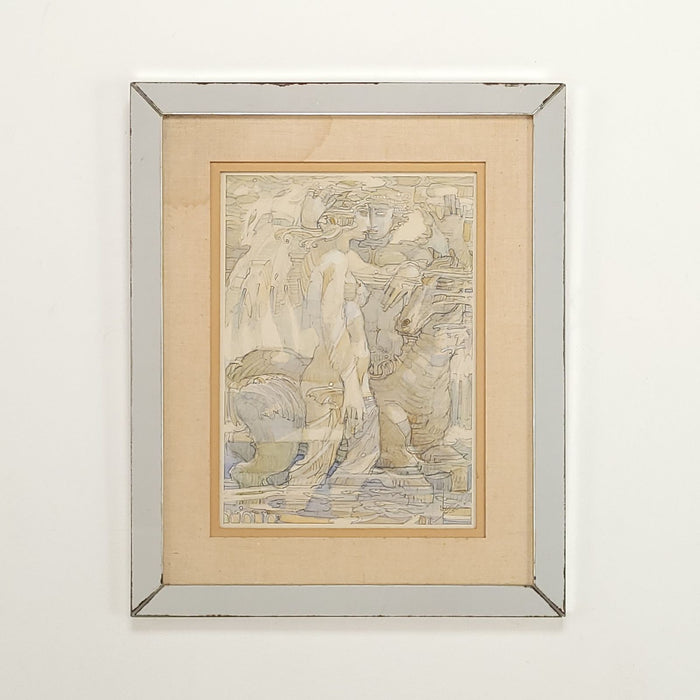 Watercolor of Goddess and Companion with Horse, circa 1975