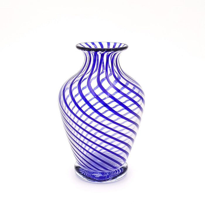 Glass Vase with Blue Swirls, signed and dated "T.M. 2000"