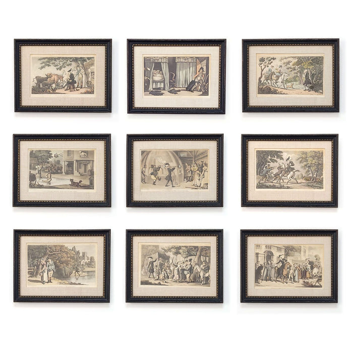 Set of Nine Engravings of "The Tours of Doctor Syntax", England circa 1800