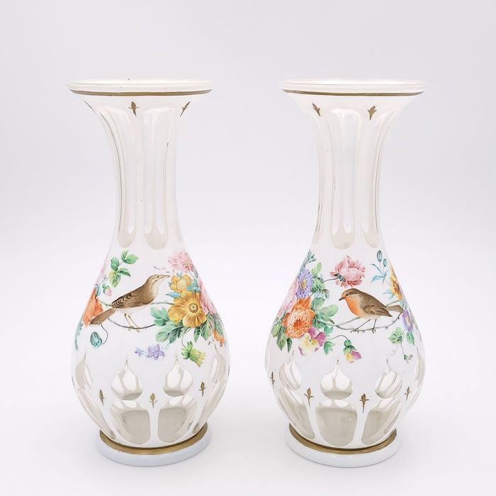 Pair of Baccarat Cased, Engraved, and Painted Vases with Gilding, France circa 1850