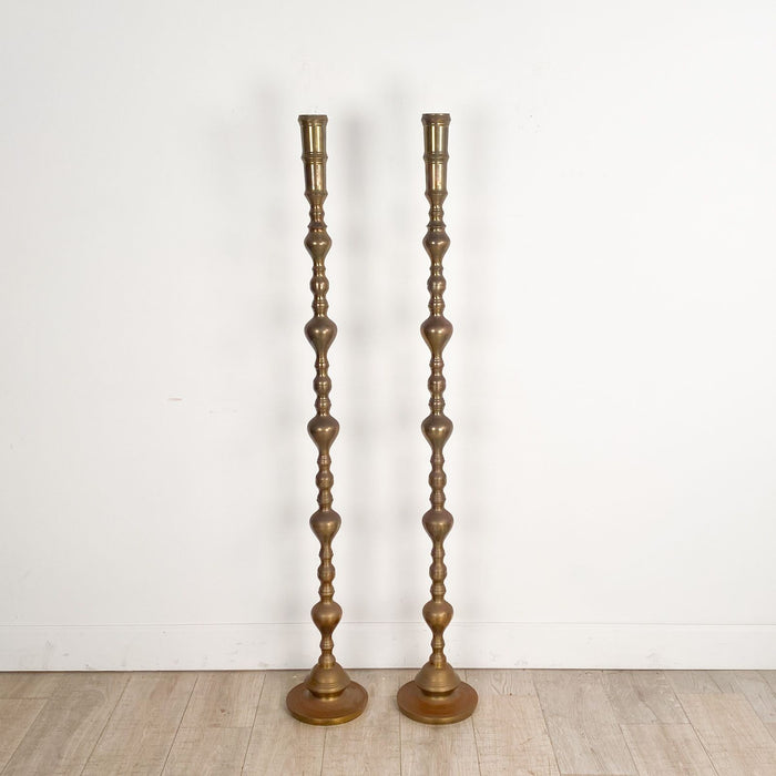 Pair of Very Tall Brass Candlesticks, Probably Anglo-Indian, circa 1950